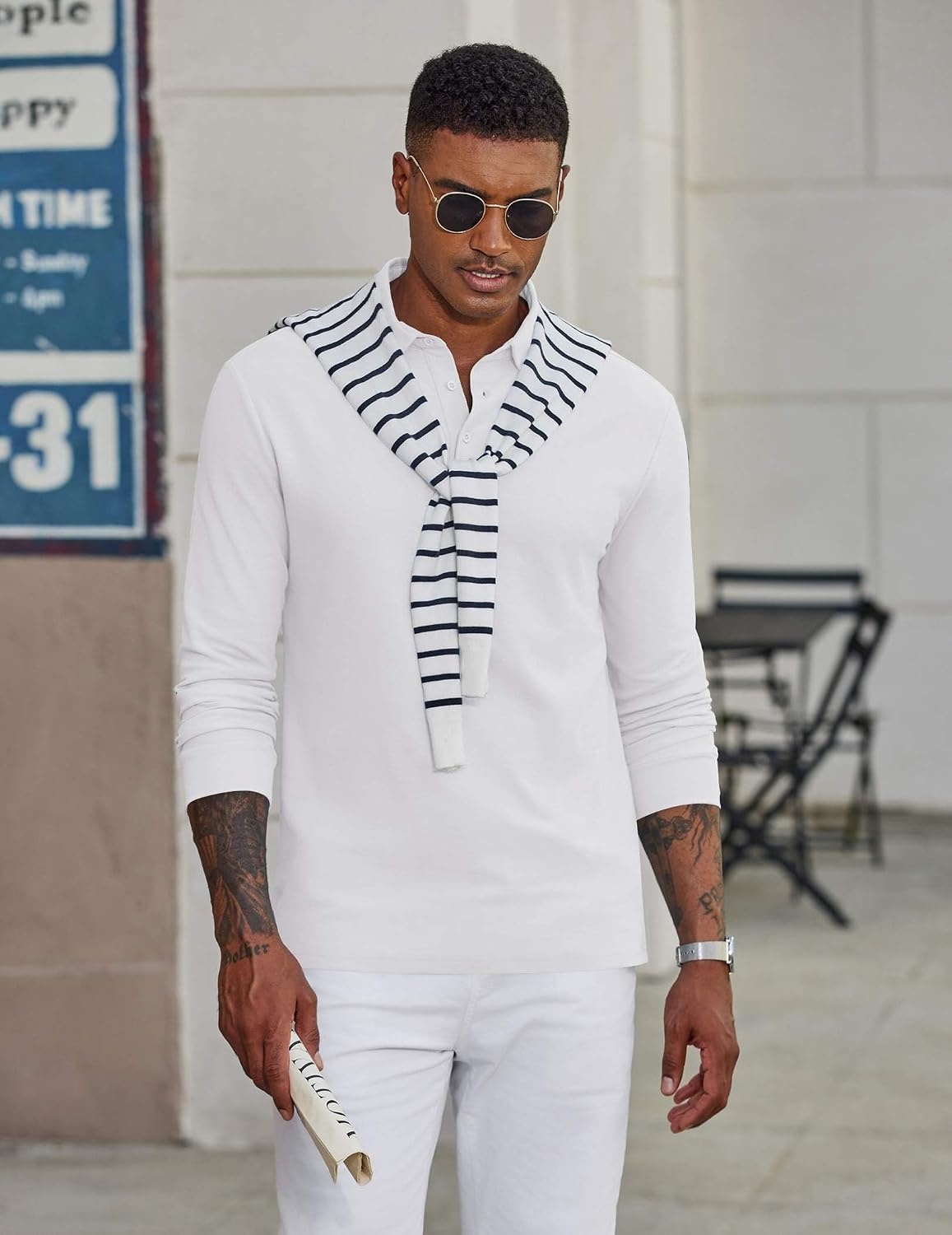 image:imageCOOFANDY Mens Long Sleeve Polo Shirts Classic Cotton Pique Polo ShirtsWhite
