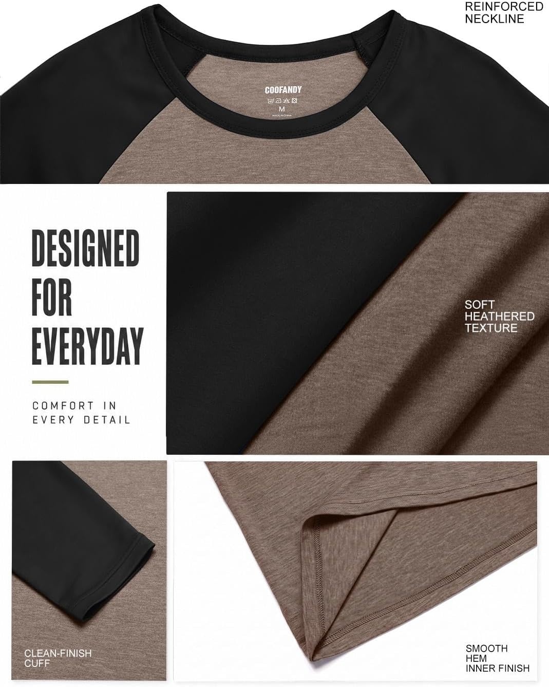 image:imageCOOFANDY Mens Long Sleeve Tee Shirts Casual Crewneck Raglan TShirts Stretchy Baseball Pullover TeeMoon Grey