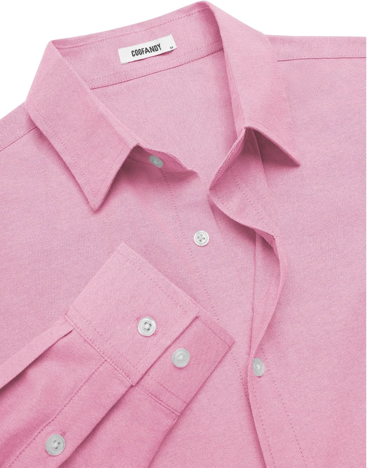 image:imageCOOFANDY Mens Oxford Shirt Cotton Long Sleeve RegularFit Dress Shirt Wrinkle Free Casual Button Down ShirtsLight Pink