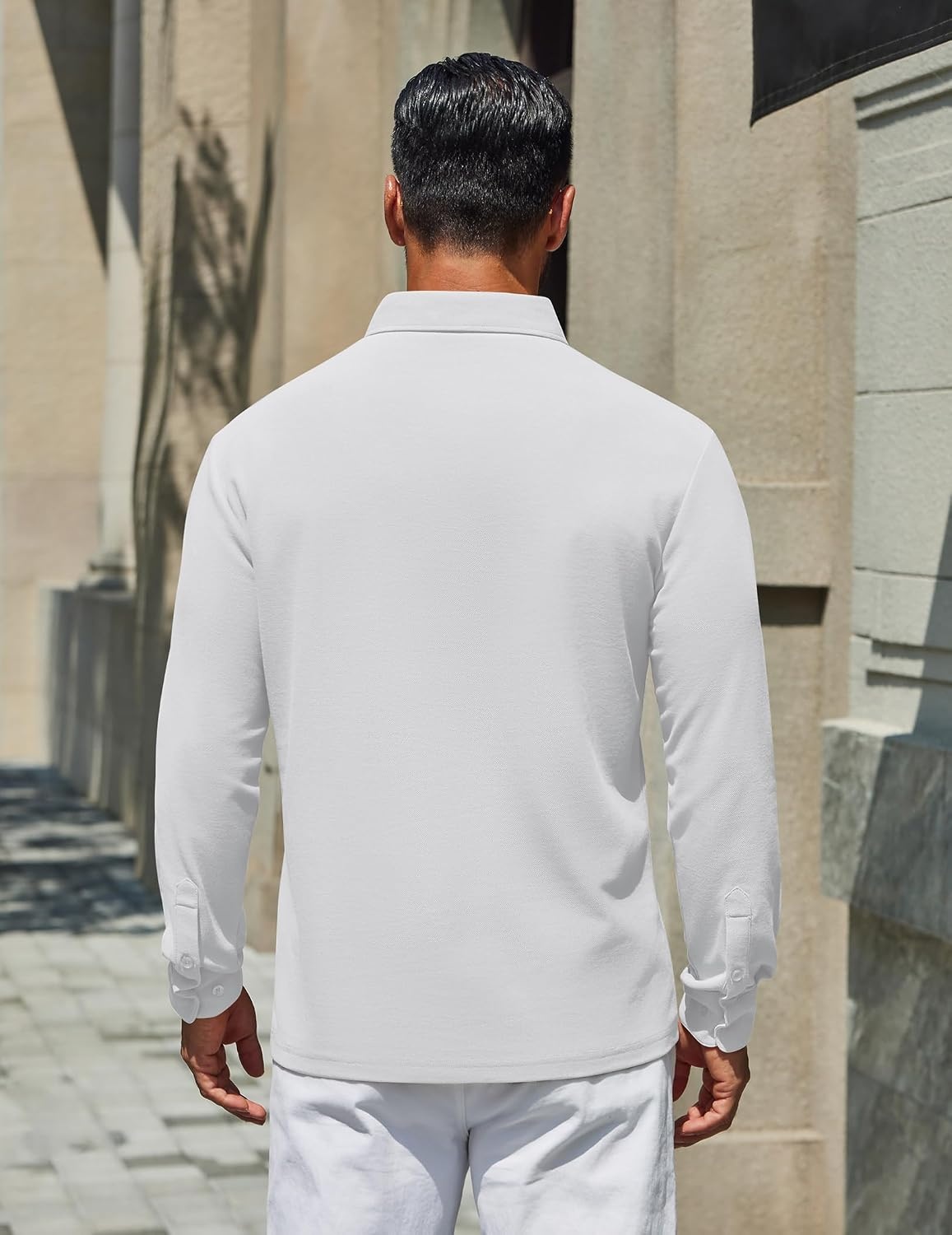 image:imageCOOFANDY Mens Polo Shirts Long Sleeve Cotton Pique Casual Button Polo TeeWhite