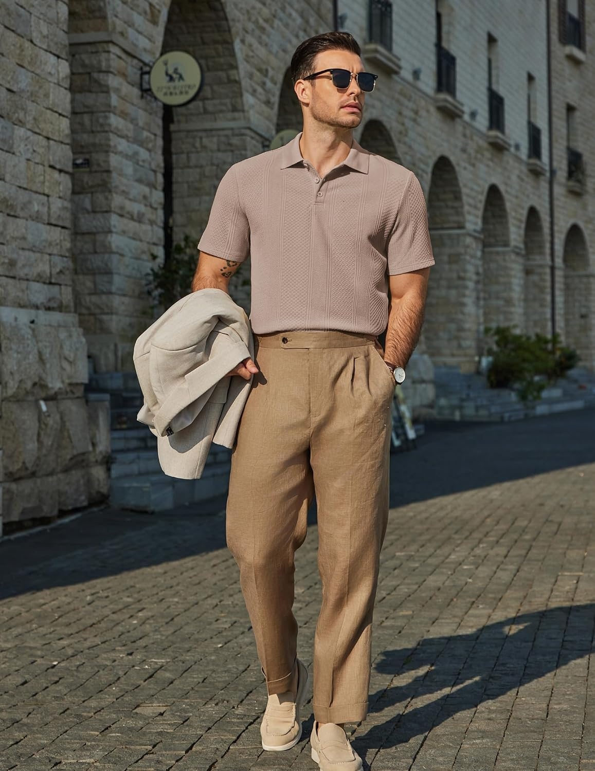 image:imageCOOFANDY Mens Polo Shirts Short Sleeve Casual Knit Textured Summer ShirtKhaki