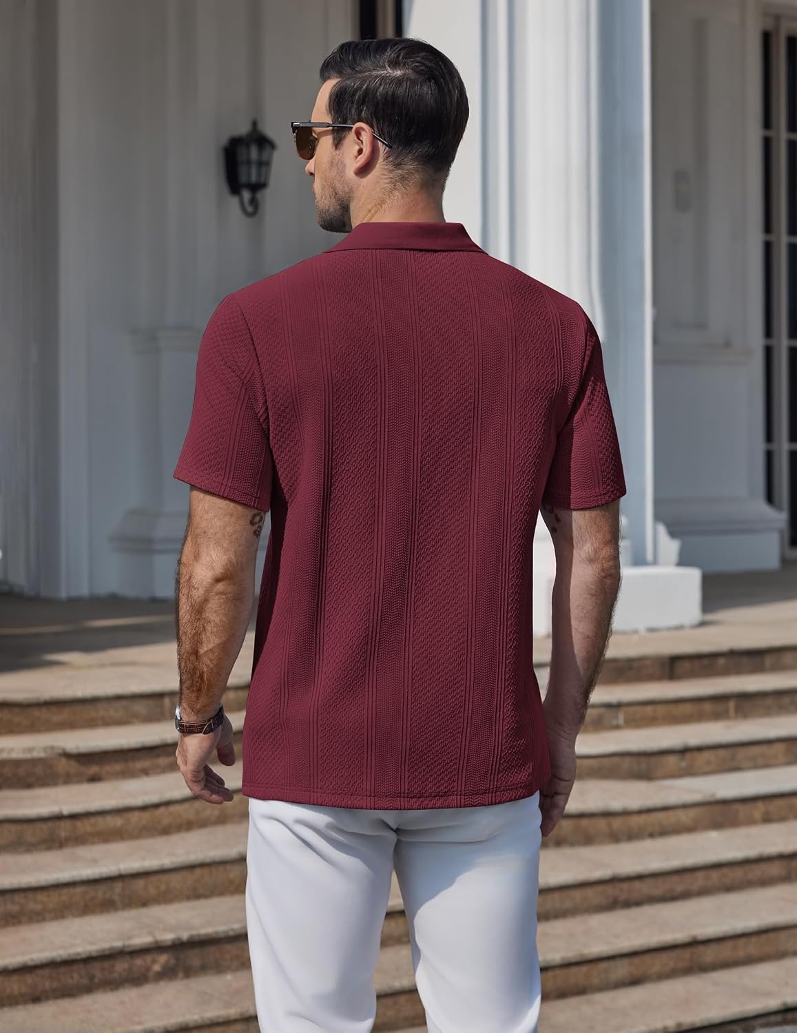 image:imageCOOFANDY Mens Polo Shirts Short Sleeve Casual Knit Textured Summer ShirtWine Red