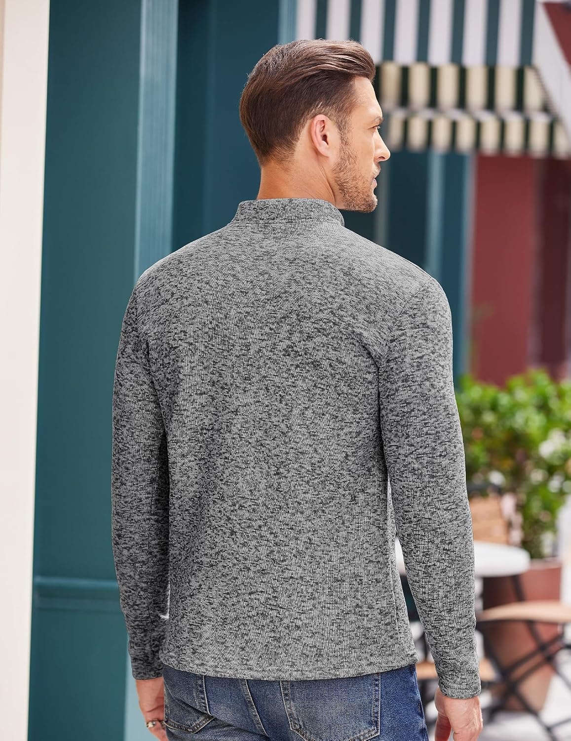image:imageCOOFANDY Mens Quarter Button Pullover Sweater Mock Neck Thermal FleeceBlack and White