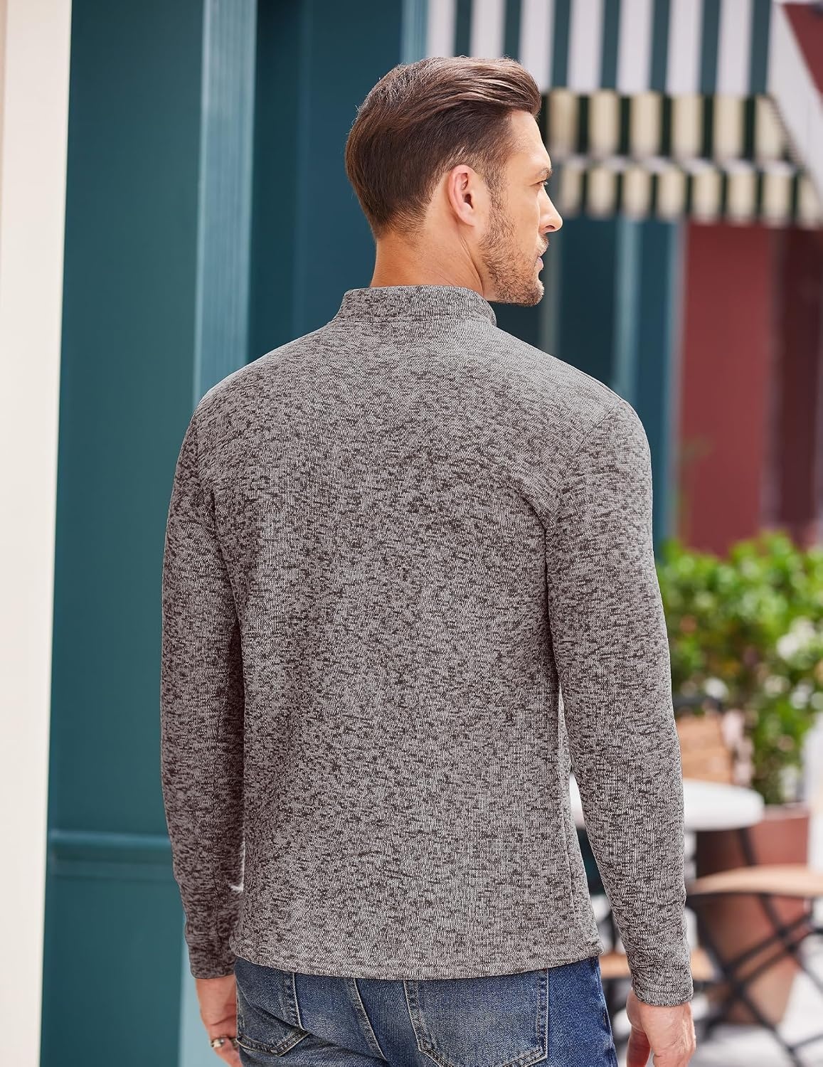 image:imageCOOFANDY Mens Quarter Button Pullover Sweater Mock Neck Thermal FleeceCoffee and White