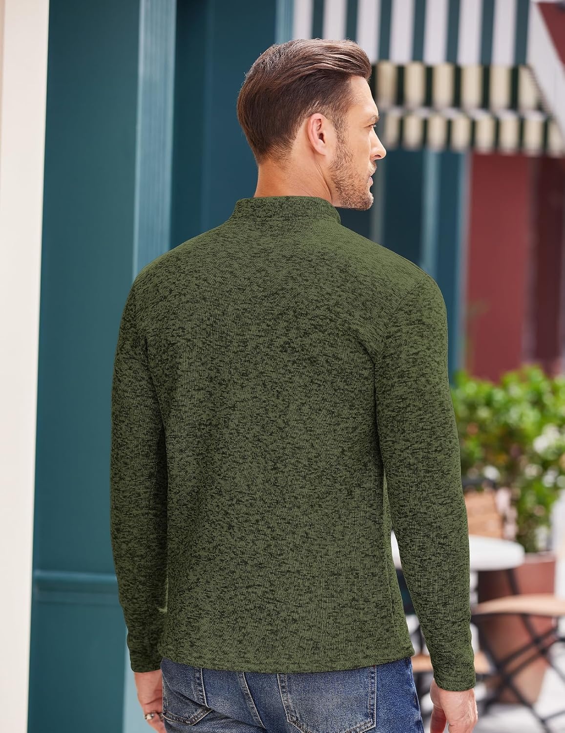 image:imageCOOFANDY Mens Quarter Button Pullover Sweater Mock Neck Thermal FleeceGreen Black Jasper