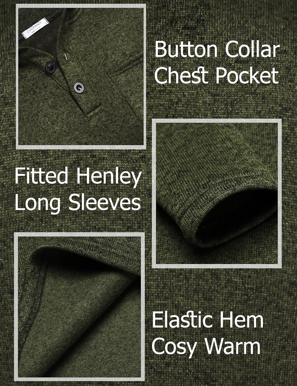 image:imageCOOFANDY Mens Quarter Button Pullover Sweater Mock Neck Thermal FleeceGreen Black Jasper