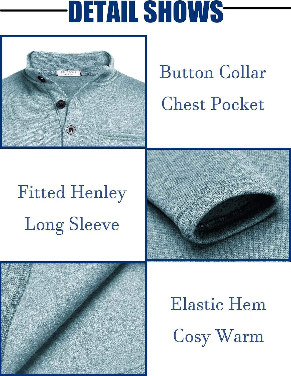image:imageCOOFANDY Mens Quarter Button Pullover Sweater Mock Neck Thermal FleeceLight Green and White