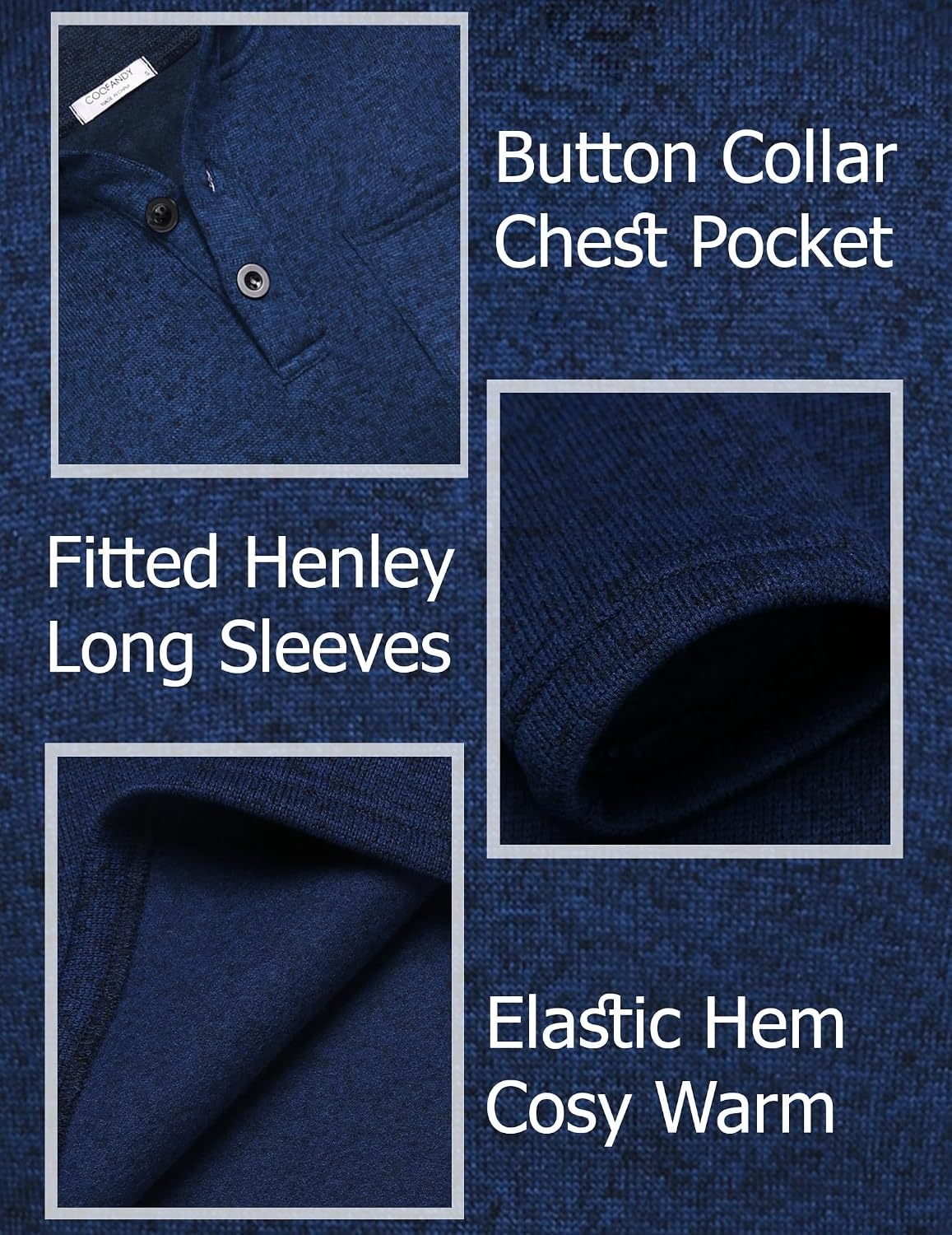 image:imageCOOFANDY Mens Quarter Button Pullover Sweater Mock Neck Thermal FleeceNavy Blue