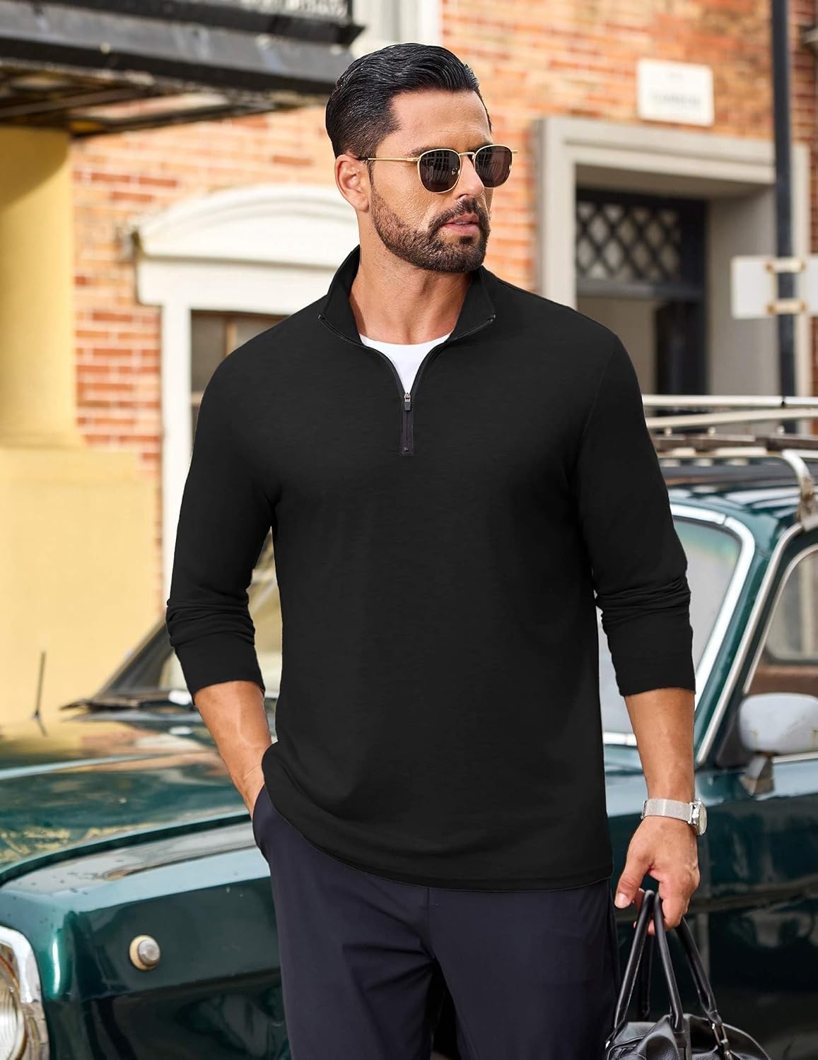 image:imageCOOFANDY Mens Quarter Zip Pullover Long Sleeve Golf Pullover LightweightBlack
