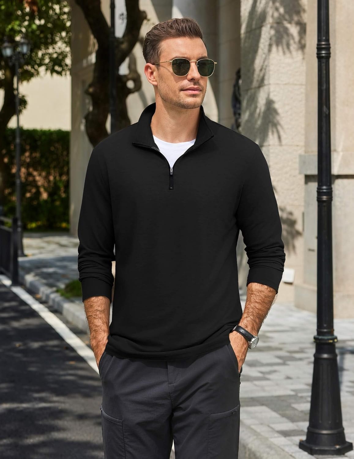image:imageCOOFANDY Mens Quarter Zip Pullover Long Sleeve Golf Pullover LightweightBlack
