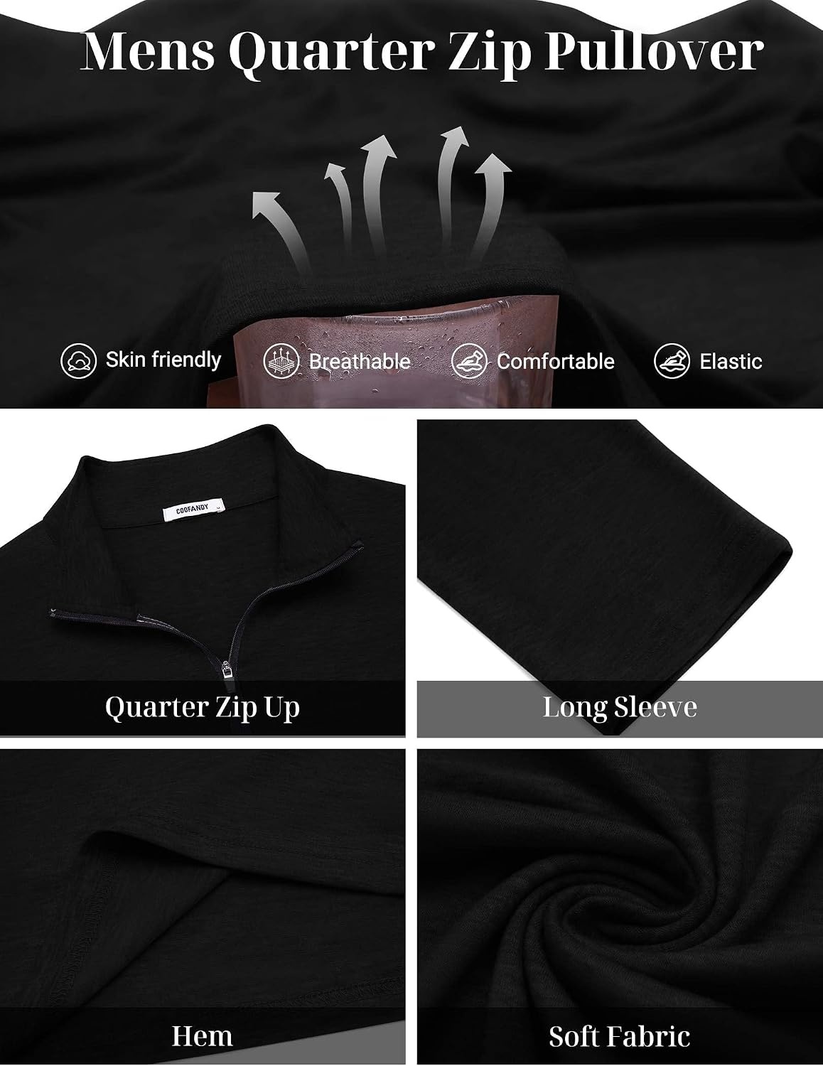 image:imageCOOFANDY Mens Quarter Zip Pullover Long Sleeve Golf Pullover LightweightBlack