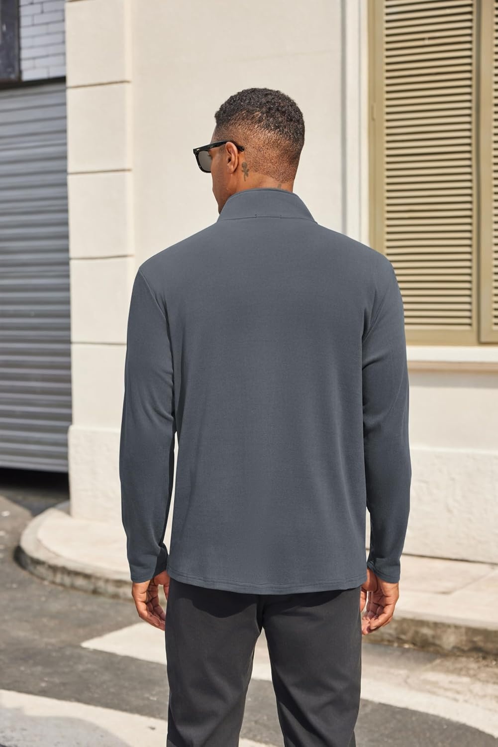 image:imageCOOFANDY Mens Quarter Zip Pullover Sweater Mock Neck Sweatshirt Casual PoloDark Grey