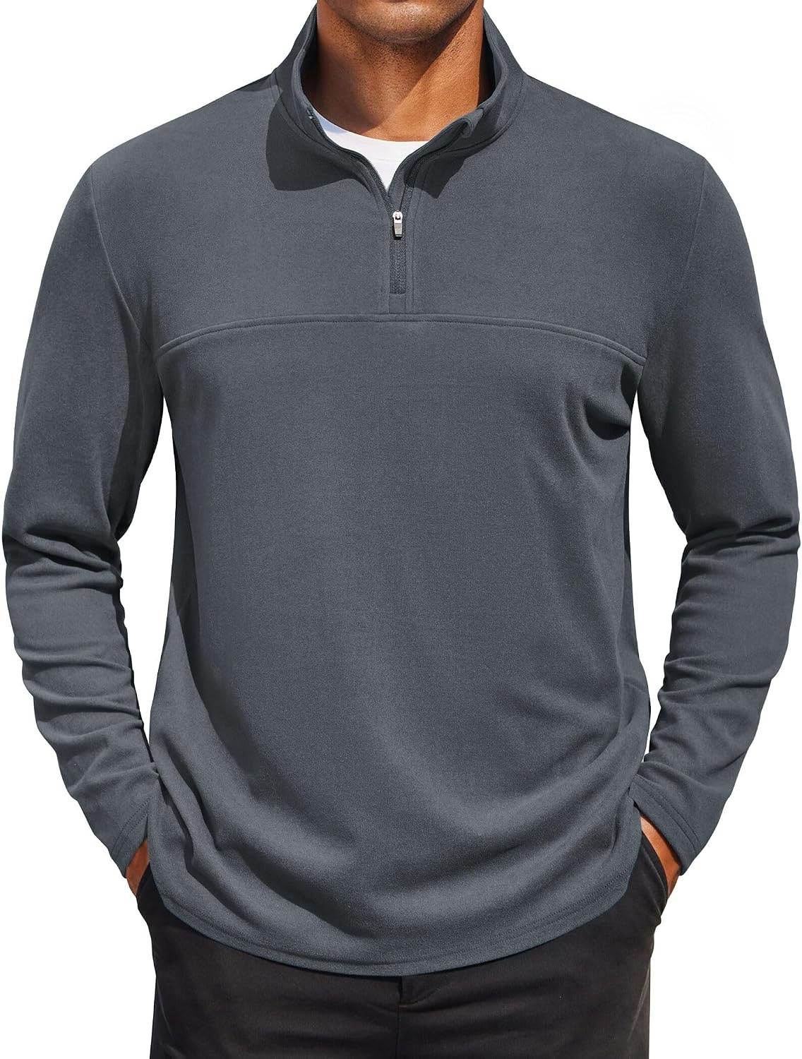 image:imageCOOFANDY Mens Quarter Zip Pullover Sweater Mock Neck Sweatshirt Casual PoloDark Grey