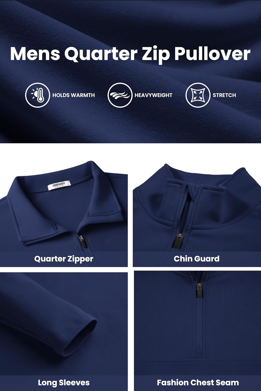 image:imageCOOFANDY Mens Quarter Zip Pullover Sweater Mock Neck Sweatshirt Casual PoloNavy Blue