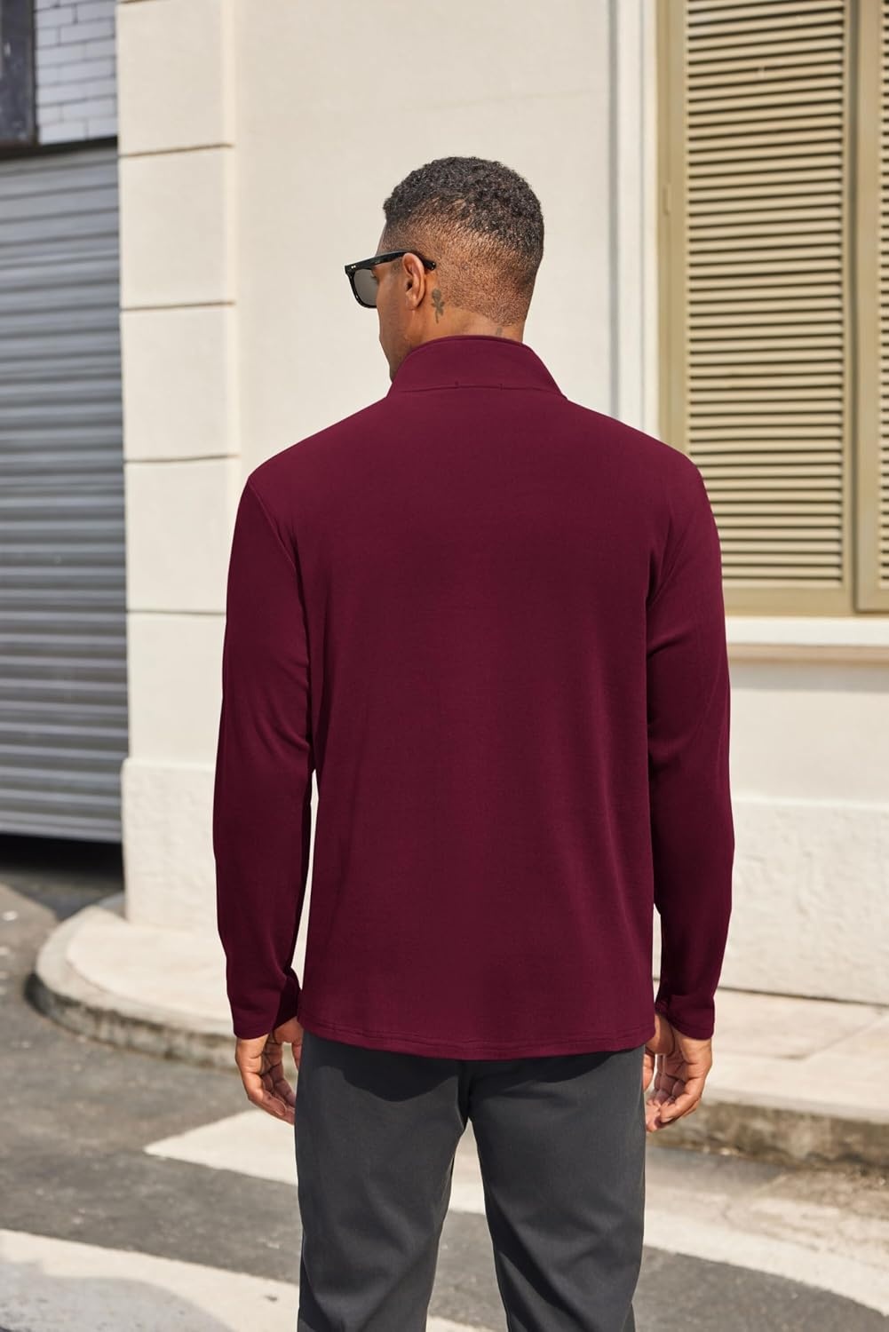 image:imageCOOFANDY Mens Quarter Zip Pullover Sweater Mock Neck Sweatshirt Casual PoloWine Red