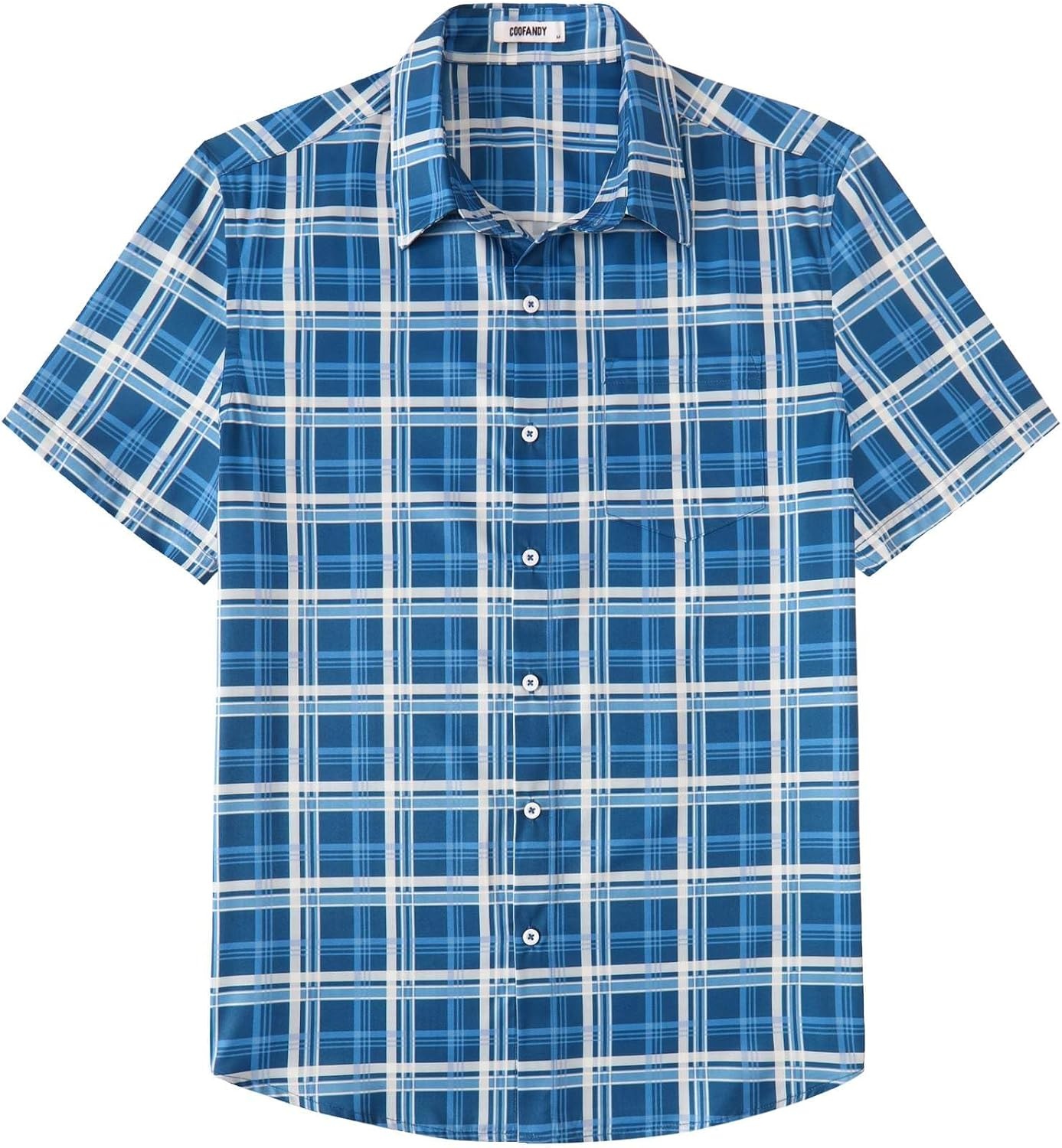 image:imageCOOFANDY Mens Short Sleeve Button Down Shirts Plaid Summer Dress Shirt with Pocket Business Casual Outfits for MenDark Blue Plaid