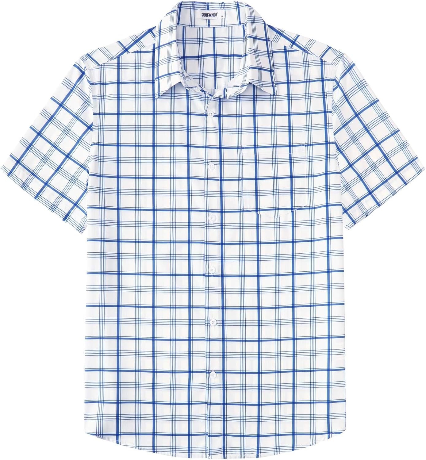 image:imageCOOFANDY Mens Short Sleeve Button Down Shirts Plaid Summer Dress Shirt with Pocket Business Casual Outfits for MenDark Blue White