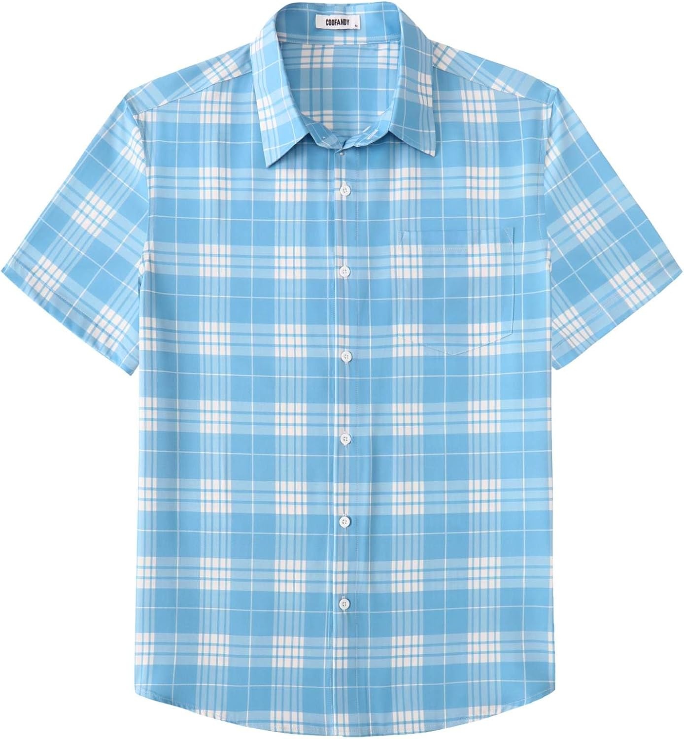image:imageCOOFANDY Mens Short Sleeve Button Down Shirts Plaid Summer Dress Shirt with Pocket Business Casual Outfits for MenLight Blue Plaid