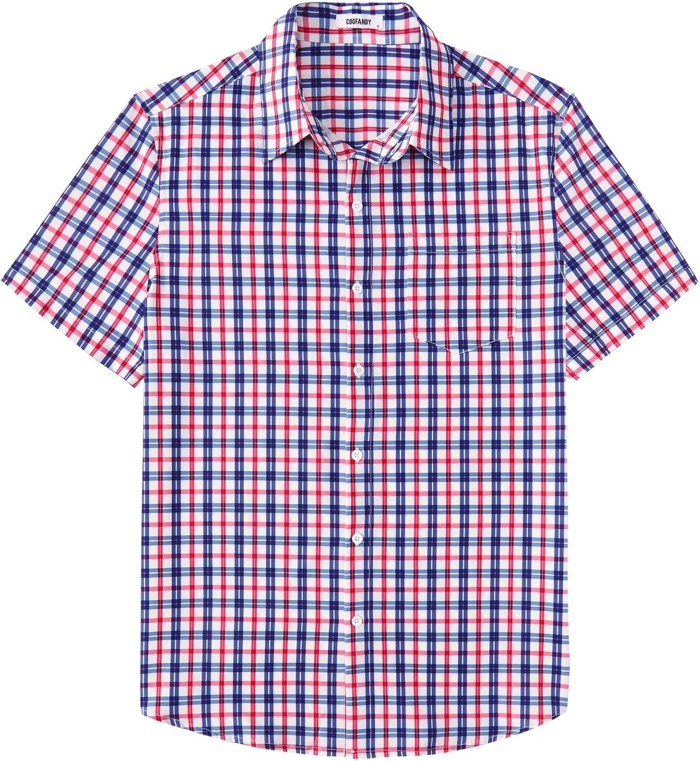 image:imageCOOFANDY Mens Short Sleeve Button Down Shirts Plaid Summer Dress Shirt with Pocket Business Casual Outfits for MenRed Blue Plaid