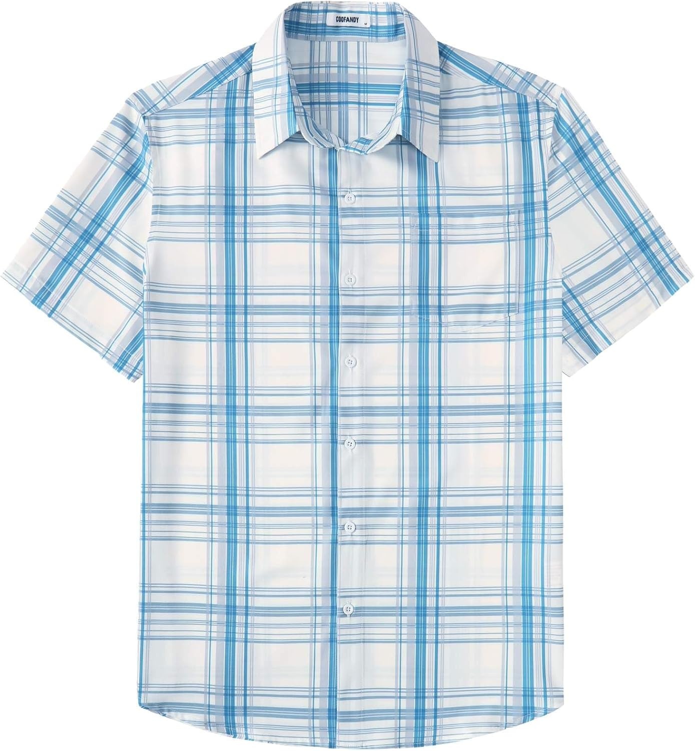 image:imageCOOFANDY Mens Short Sleeve Button Down Shirts Plaid Summer Dress Shirt with Pocket Business Casual Outfits for MenWhite Blue Plaid