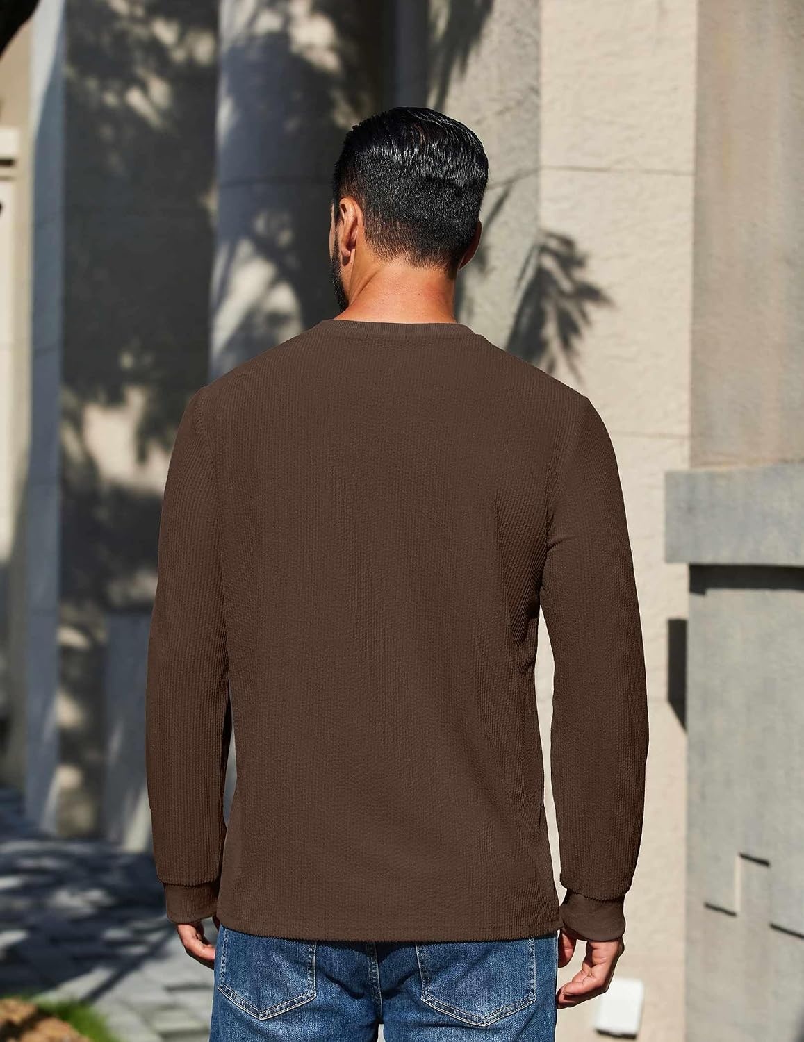 image:imageCOOFANDY Mens T Shirts Long Sleeve Casual Crew Neck Ribbed Tee Shirt Basic TopBrown