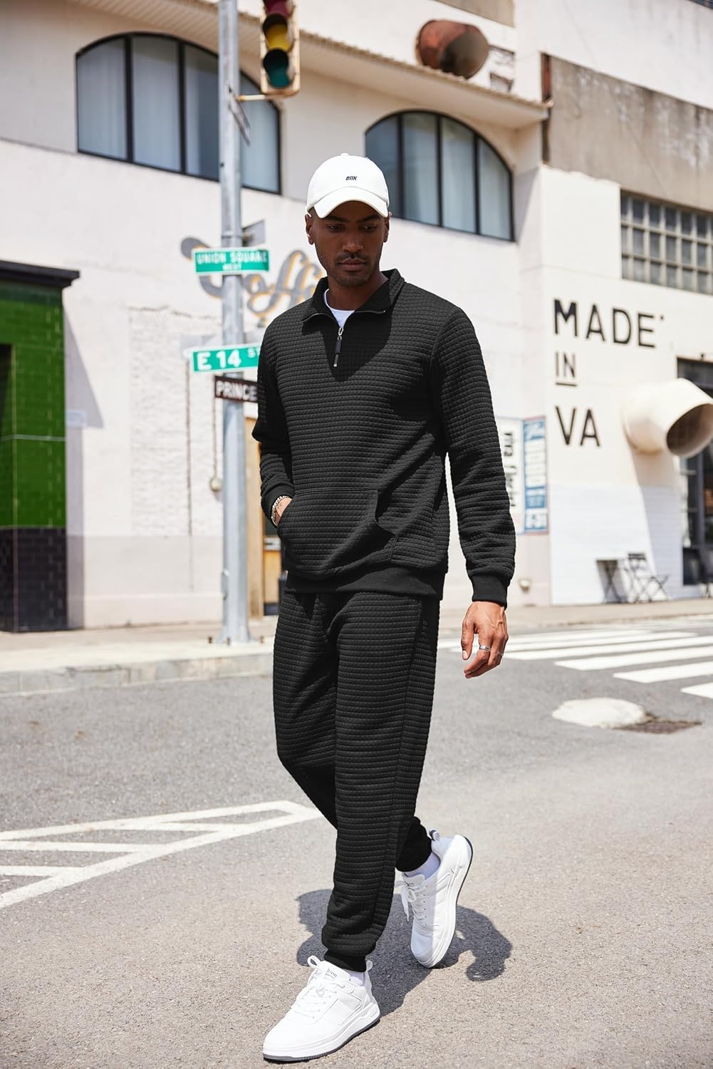 image:imageCOOFANDY Mens Tracksuit 2 Piece Quarter Zip Sweatsuit Workout Jogging SetBlack