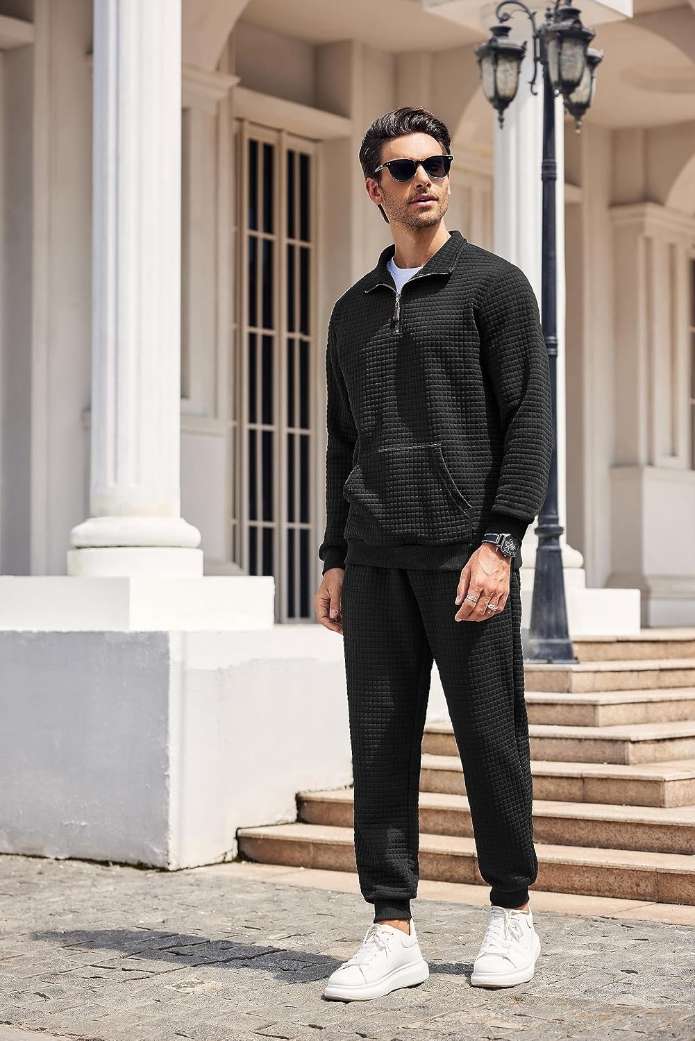 image:imageCOOFANDY Mens Tracksuit 2 Piece Quarter Zip Sweatsuit Workout Jogging SetBlack