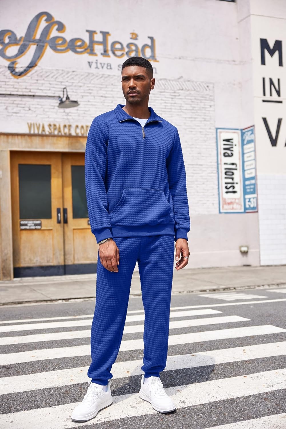 image:imageCOOFANDY Mens Tracksuit 2 Piece Quarter Zip Sweatsuit Workout Jogging SetBlue