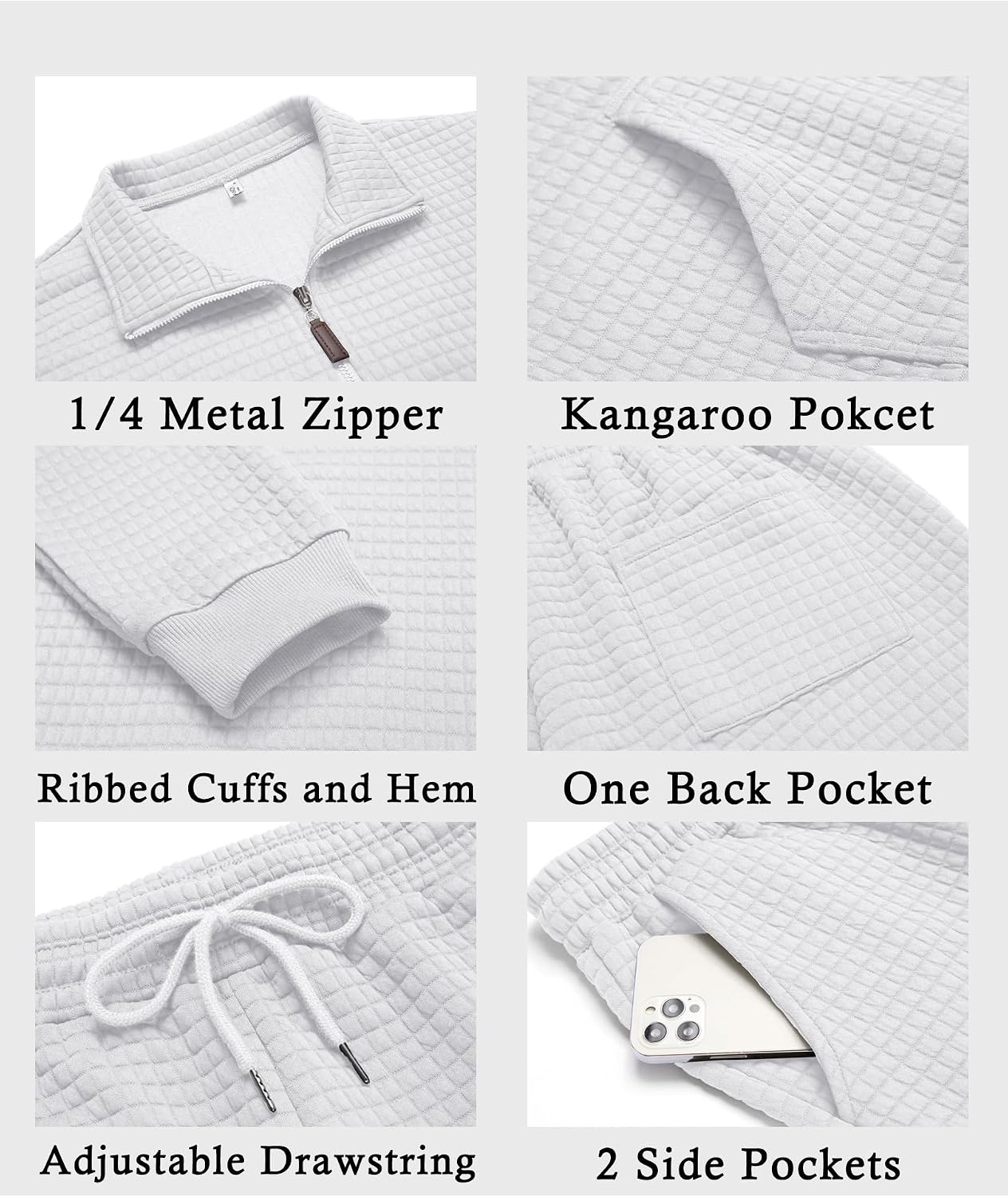 image:imageCOOFANDY Mens Tracksuit 2 Piece Quarter Zip Sweatsuit Workout Jogging SetWhite