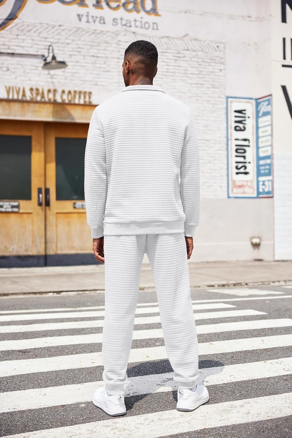 image:imageCOOFANDY Mens Tracksuit 2 Piece Quarter Zip Sweatsuit Workout Jogging SetWhite