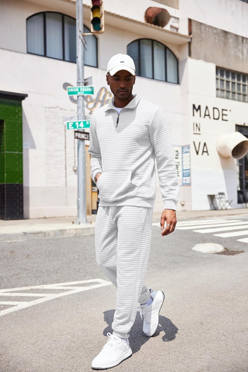 image:imageCOOFANDY Mens Tracksuit 2 Piece Quarter Zip Sweatsuit Workout Jogging SetWhite