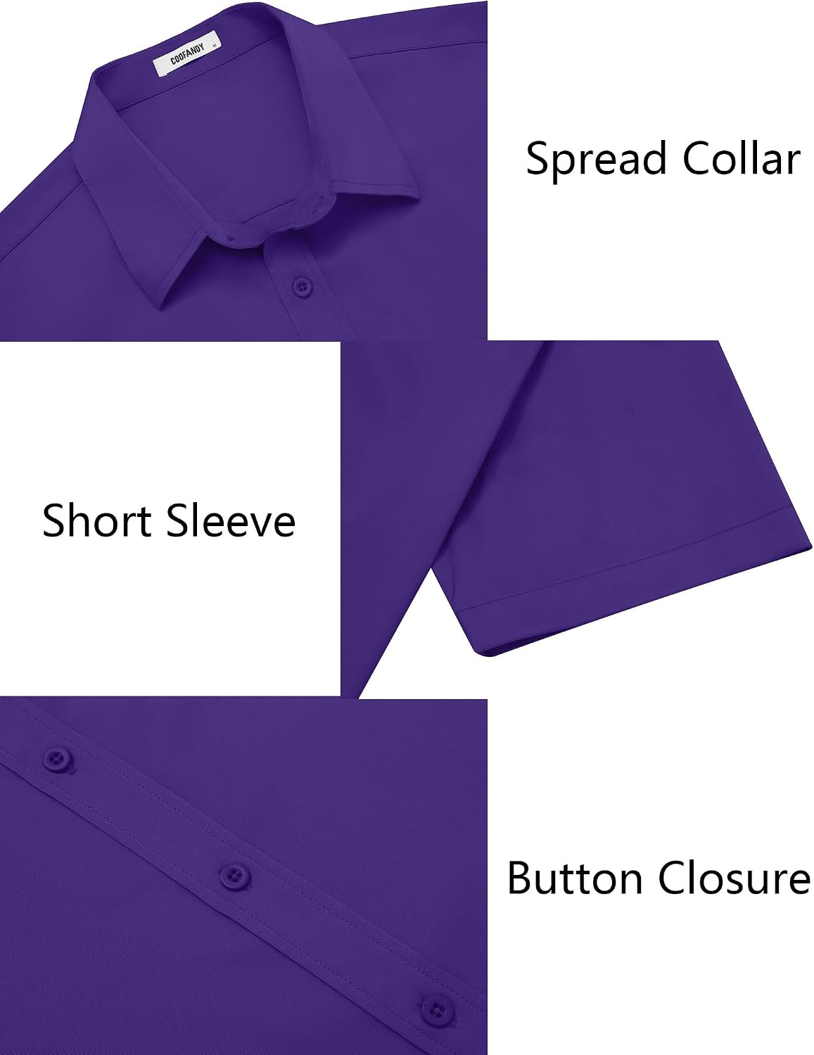 image:imageCOOFANDY Mens Untucked Dress Shirts Short Sleeve Casual Button Down ShirtPurple