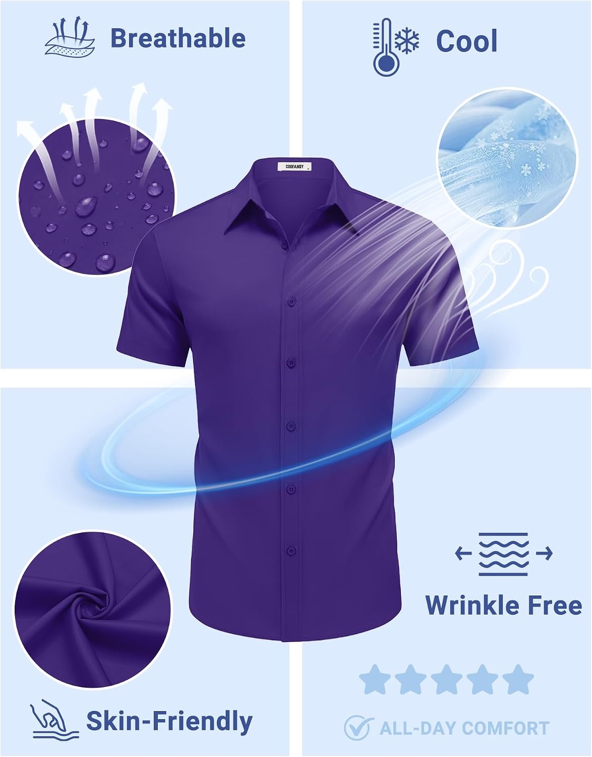 image:imageCOOFANDY Mens Untucked Dress Shirts Short Sleeve Casual Button Down ShirtPurple
