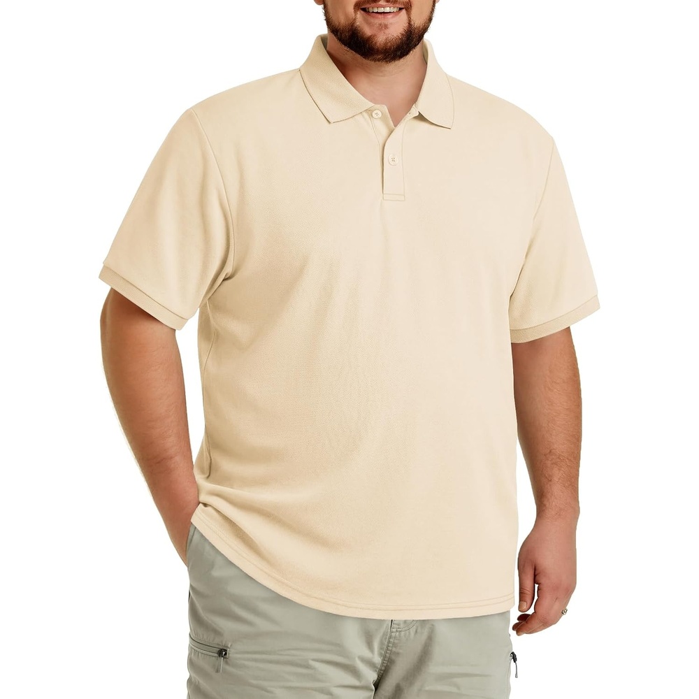 image:imageCOOFANDY Mens Big and Tall Polo Shirt Short Sleeve Cotton Pique Golf ShirtBeige