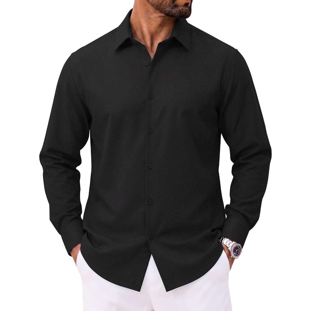image:imageCOOFANDY Mens Casual Button Down Shirts Long Sleeve Vintage Denim ShirtBlack