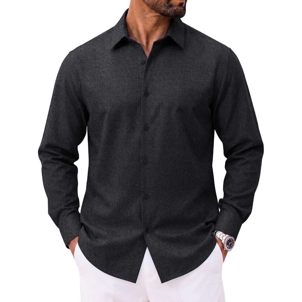 image:imageCOOFANDY Mens Casual Button Down Shirts Long Sleeve Vintage Denim ShirtBlack Greytextured