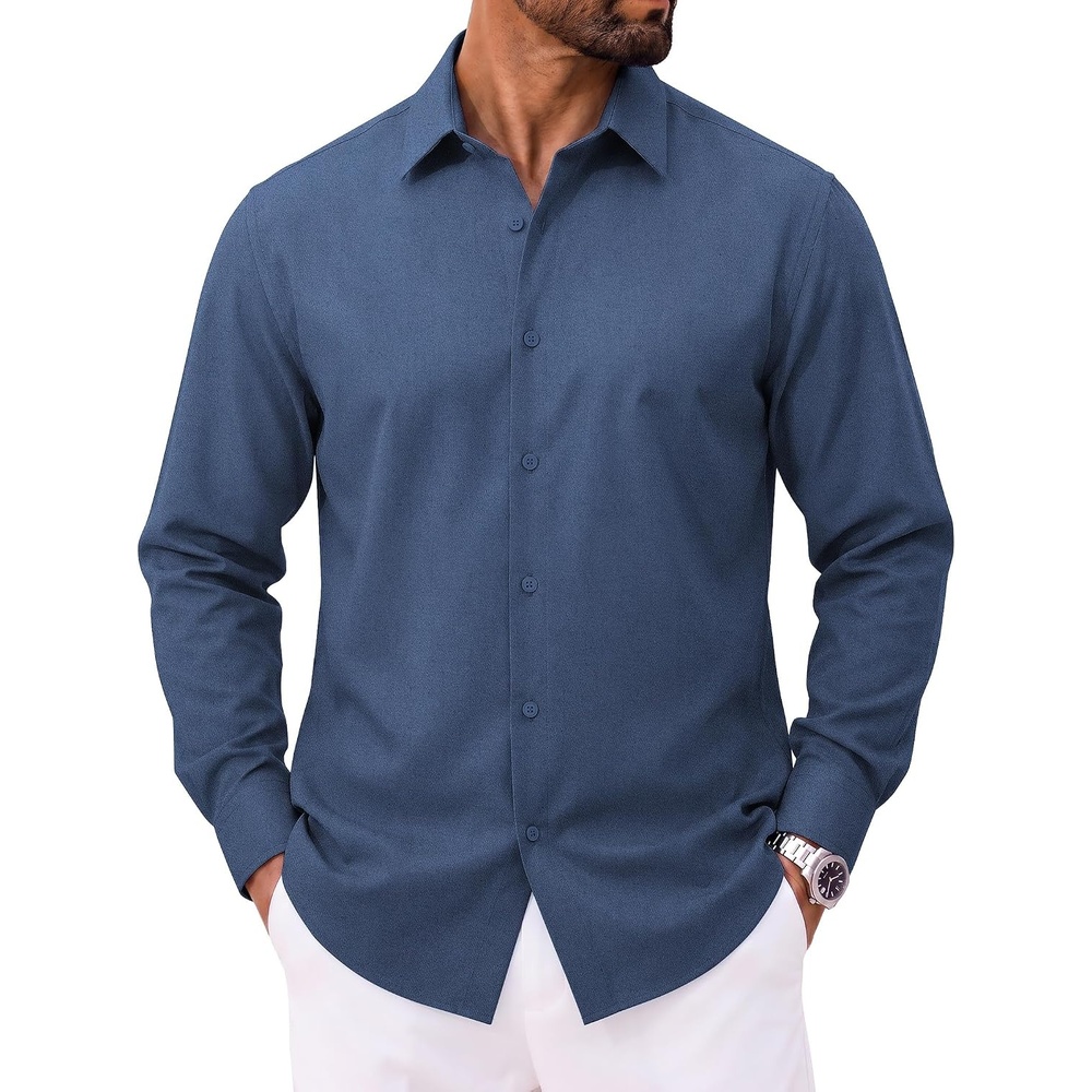 image:imageCOOFANDY Mens Casual Button Down Shirts Long Sleeve Vintage Denim ShirtBluetextured