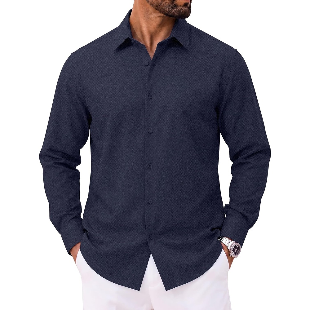 image:imageCOOFANDY Mens Casual Button Down Shirts Long Sleeve Vintage Denim ShirtNavy Blue