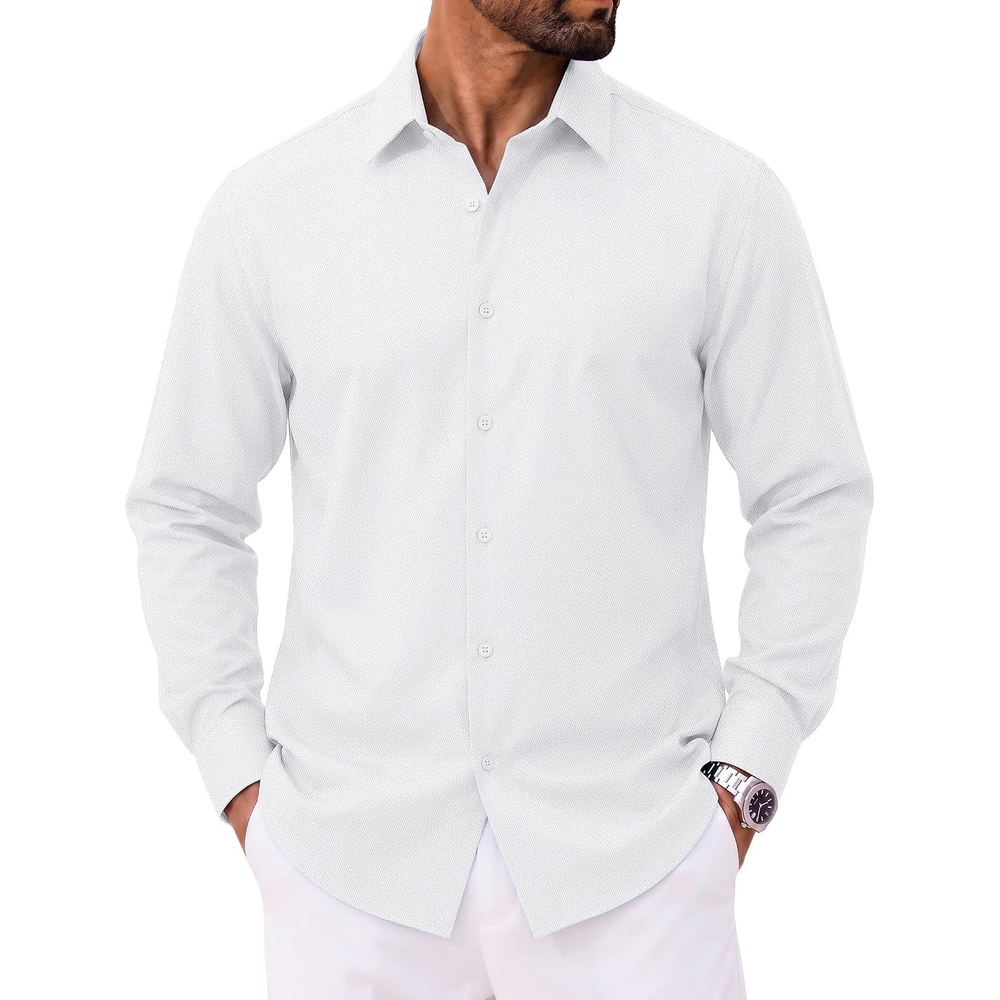 image:imageCOOFANDY Mens Casual Button Down Shirts Long Sleeve Vintage Denim ShirtWhite