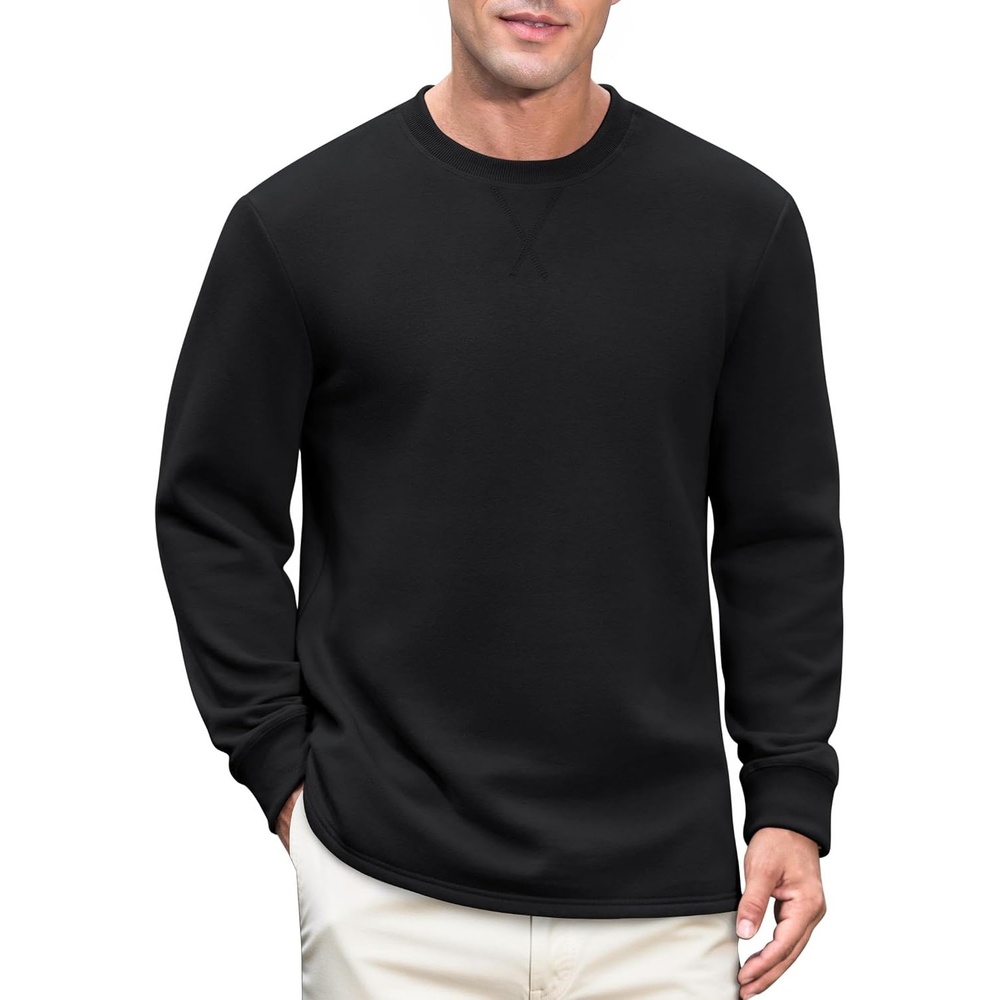 image:imageCOOFANDY Mens Crew Neck Sweatshirt Lightweight Fleece Pullover TShirtBlack