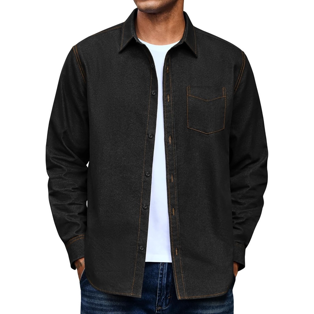 image:imageCOOFANDY Mens Denim Shirt Long Sleeve Button Down Casual Jean Shacket with PocketBlack