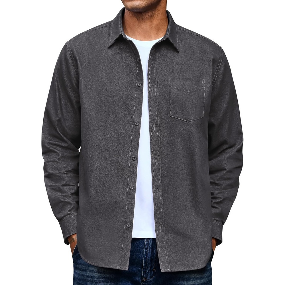 image:imageCOOFANDY Mens Denim Shirt Long Sleeve Button Down Casual Jean Shacket with PocketDark Grey