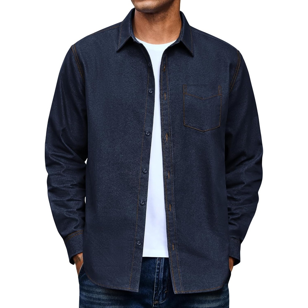image:imageCOOFANDY Mens Denim Shirt Long Sleeve Button Down Casual Jean Shacket with PocketDark Indigo