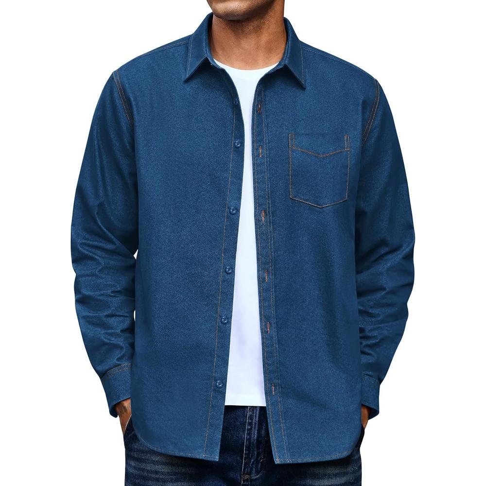 image:imageCOOFANDY Mens Denim Shirt Long Sleeve Button Down Casual Jean Shacket with PocketMedium Blue