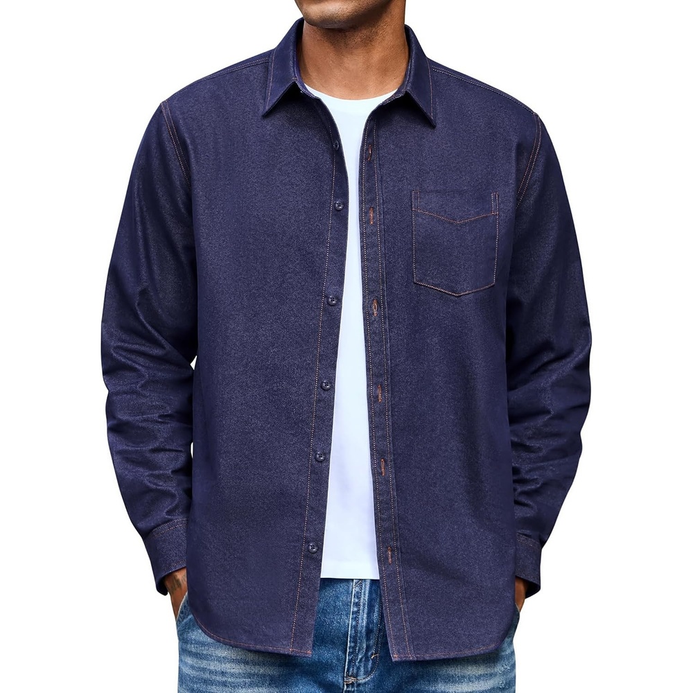 image:imageCOOFANDY Mens Denim Shirt Long Sleeve Button Down Casual Jean Shacket with PocketRaw Denim