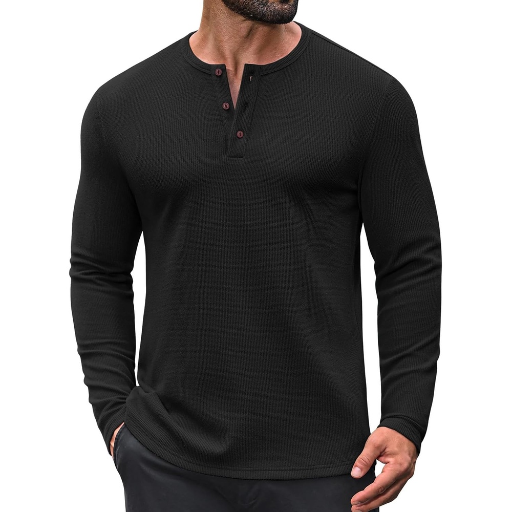image:imageCOOFANDY Mens Henley Shirts Long Sleeve Casual Pullover Button TShirtBlack