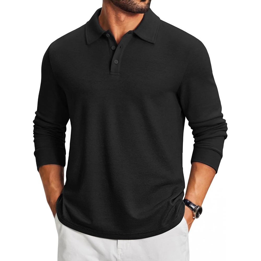 image:imageCOOFANDY Mens Knit Polo Shirt Long Sleeve Polo Sweaters Casual Golf ShirtsAblack