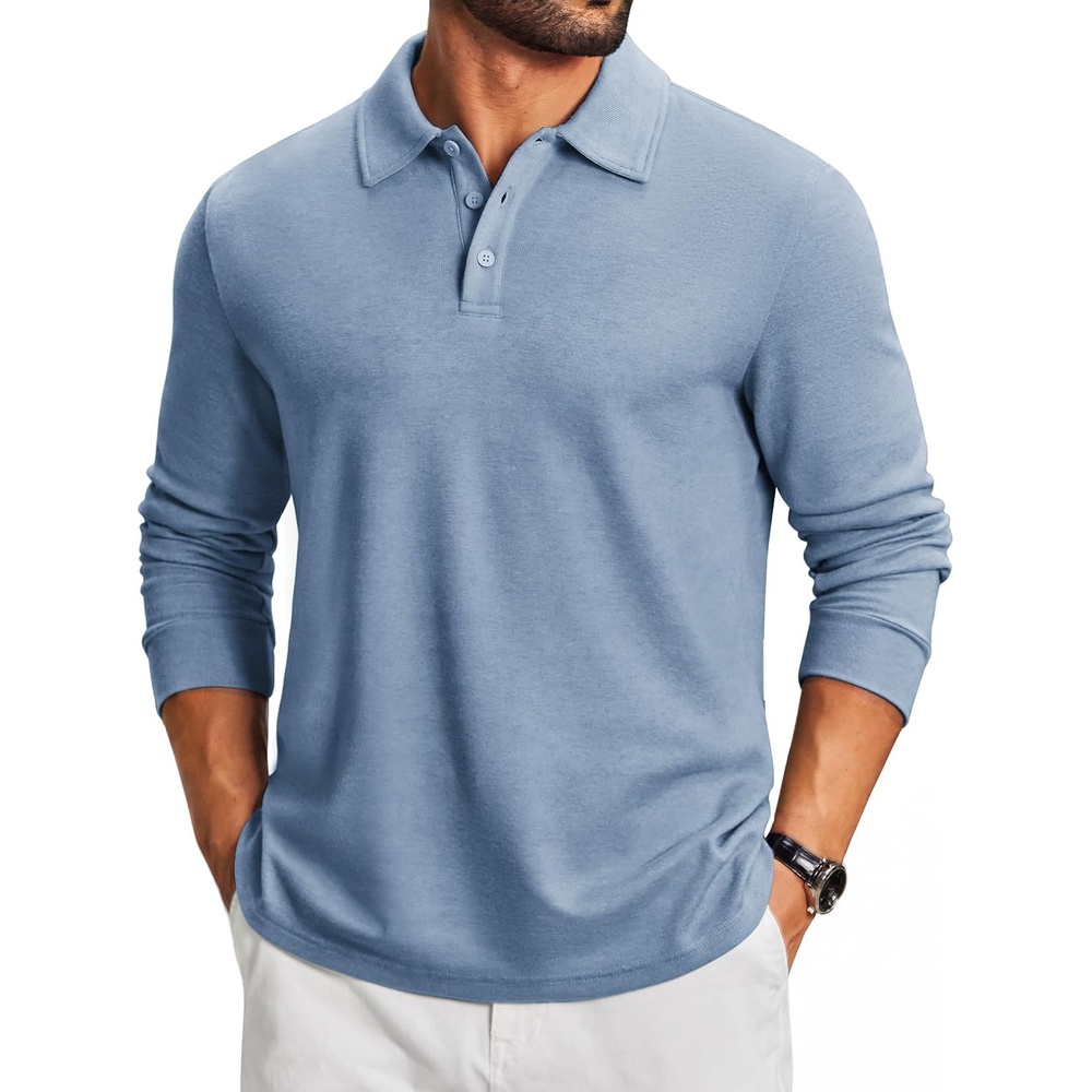 image:imageCOOFANDY Mens Knit Polo Shirt Long Sleeve Polo Sweaters Casual Golf ShirtsDusty Blue