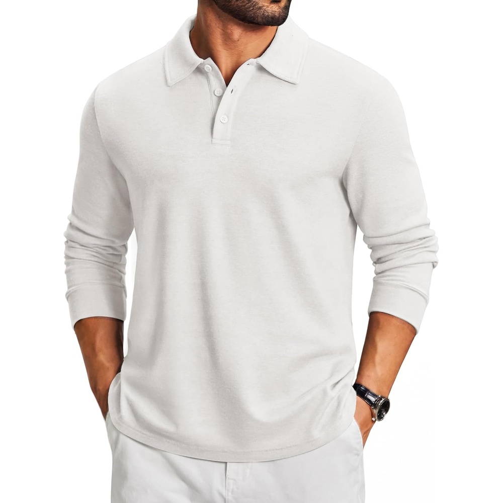 image:imageCOOFANDY Mens Knit Polo Shirt Long Sleeve Polo Sweaters Casual Golf ShirtsWhite