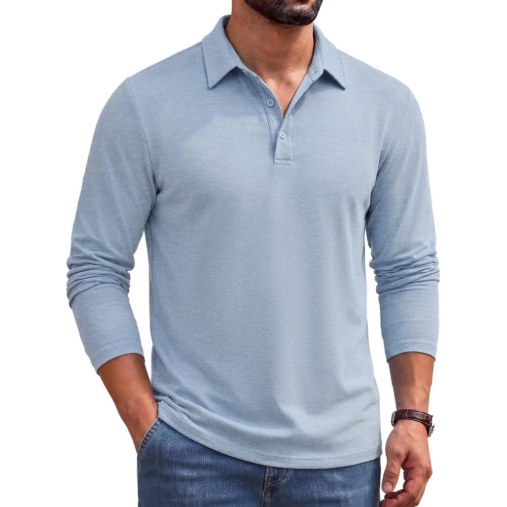 image:imageCOOFANDY Mens Long Sleeve Polo Shirts Casual Basic Lightweight Button TeeLight Blue